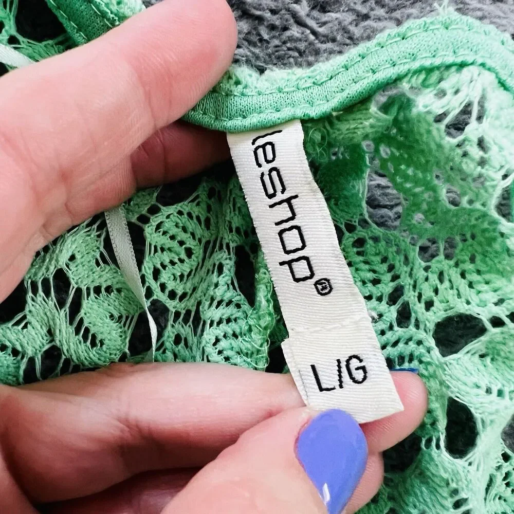 Leshop Sherbet Green Open Knit Short Sleeve Crochet Lace Cardigan Swim Cover - Picture 5 of 9